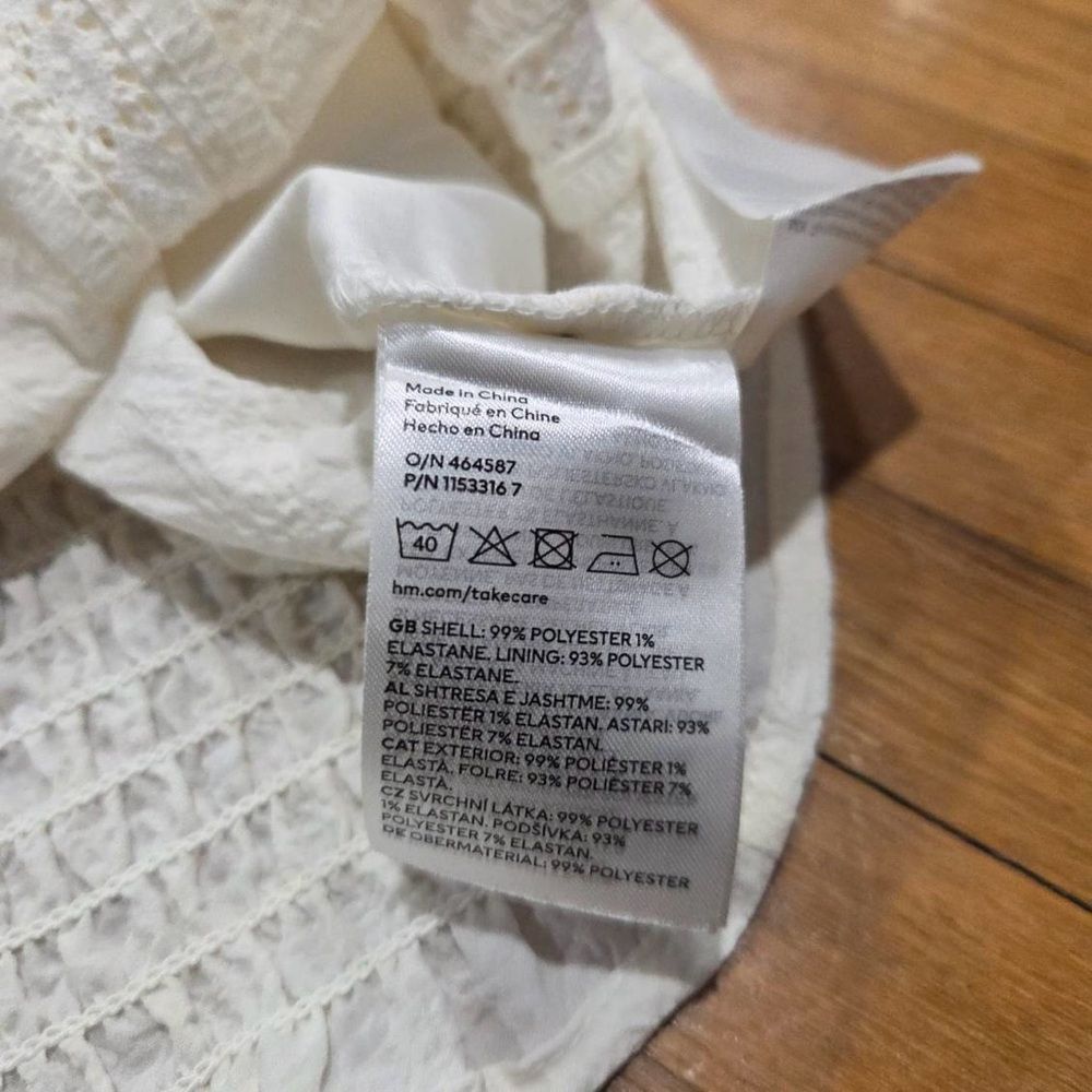 H&M Lace-Detail Crêped Blouse White Puff Sleeve Top - Picture 7 of 10